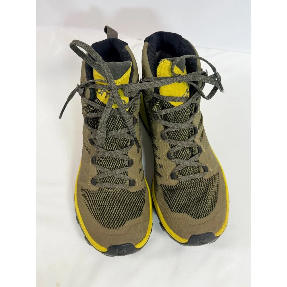 Salomon OutLine Mid GTX Hiking Boots Olive Green Yellow Gore-Tex 406793 Mens 7